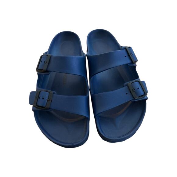 Birkenstock Shoes - Birkenstock Arizona Essentials EVA Slides Blue Rubber Unisex W12-12.5/M10-10.5